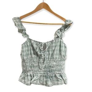 Wayf smocked tank ruffled peplum gingham NWT medium